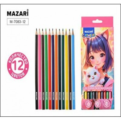 Карандаши 12цв. дерево Девочка Аниме,шестигранный корпус, d грифеля=2,65 мм, Mazari