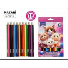 Карандаши 18цв. дерево Котики,шестигранный корпус, d грифеля=2,65 мм, Mazari