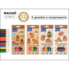 Карандаши 12цв. дерево КАПИБАРА, шестигранный корпус, d грифеля=2,8 мм, Mazari