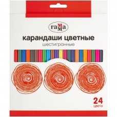 Карандаши 24цв. дерево шестигранные, заточен., картон. упаковка, европодвес Гамма