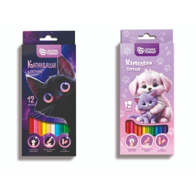 Карандаши 12цв. дерево МИКС ДЛЯ ДЕВОЧЕК  шестигран. Schoolformat