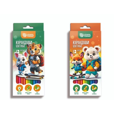 Карандаши 12цв. дерево ЯРКИЕ ЗВЕРЯТА , шестигран. Schoolformat