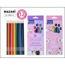 Карандаши 12цв. дерево Лапки+кошечки,шестигран., Mazari