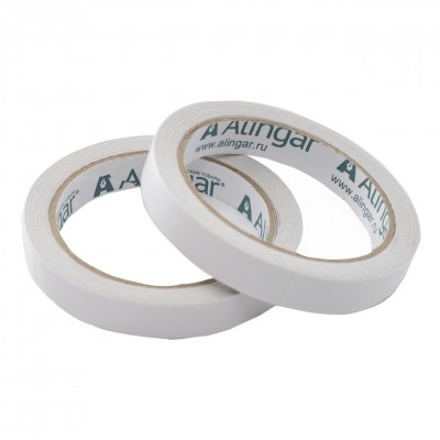 Скотч 15мм.*14м. двусторонний основа полипропилен, белая, уп ALINGAR