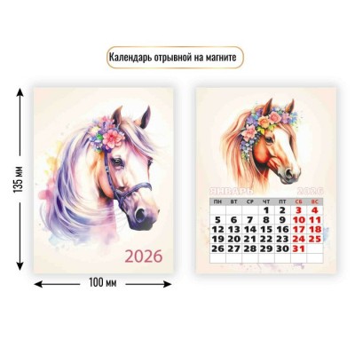 Календарь Отрывной на магните символ года Лошадь 2026 г 100х135 мм