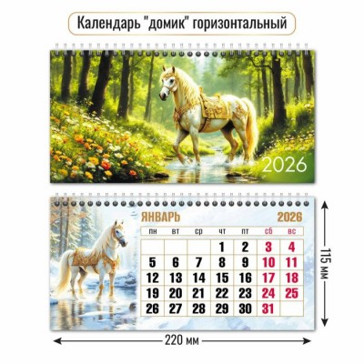 Календарь домик горизонтальный символ года  2026 г 220х115 мм