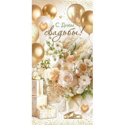 Конверт для денег  С днем свадьбы! 84х168 мм