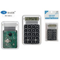 Калькулятор 8-разряд  85*55*8 mm, прозрачный чёрный цвет питание от батарейки BASIR