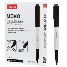 Маркер для белой доски черный Memo, 2мм пулевидный, со стирателем,на магните Hatber