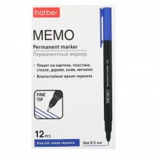 Маркер перманентный синий Memo, 0.5мм, игольчатый,капиллярный Hatber