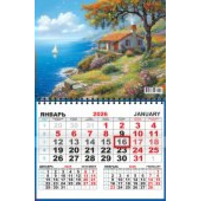 Календарь Квартальный одноблочный Волшебный мир. Домик у моря 2026 г 290х460 мм