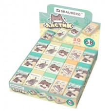 Ластик прямоугольный  CUTE CATS, 50х24х10 мм,прямоугольный, цвет ластикаассорти, эко-пвх, картонный держатель, Brauberg
