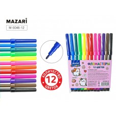 Фломастеры 12 цв. круглые КОТИКИ, вент.колп., ПВХ-упак. Mazari