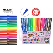 Фломастеры 18 цв. круглые КОТИКИ,  вент.колп., ПВХ-упак. Mazari