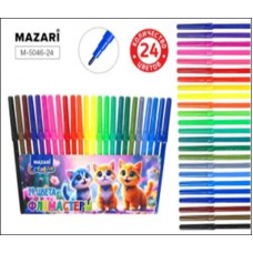 Фломастеры 24 цв. круглые КОТИКИ, вент.колп., ПВХ-упак. Mazari
