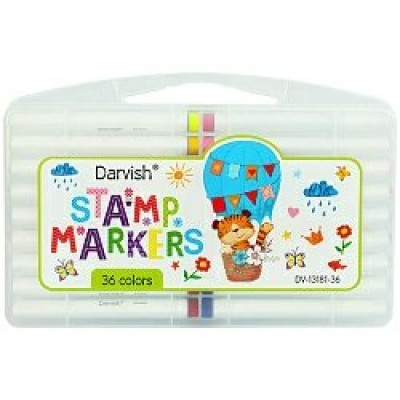 Фломастеры 36 цв. квадратные со штампиками, в пластиковом футляре Darvish