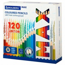 Карандаши 120цв. дерево супермягкие, яркие классические  MAX  шестигранные,грифель 3,3 мм, Brauberg