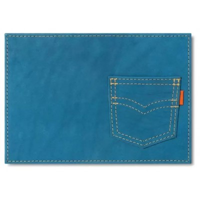 Обложка для паспорта нат.кожа голубой, с кармашком 