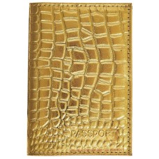 Обложка для паспорта нат.кожа золотой, сплошное тиснение фольгой по коже 