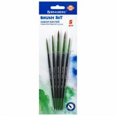 Кисть набор 5шт PREMIUM (из ворсапони круглые № 1, 2, 3, 4, 5), блистер Brauberg