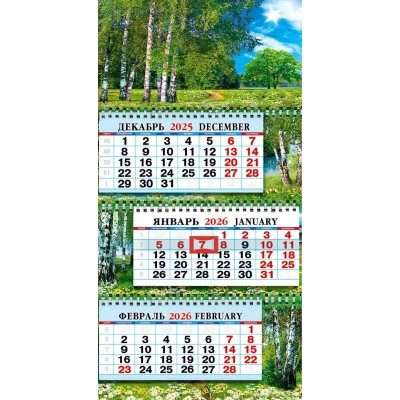 Календарь Квартальный средний природа 2026 г 245х470 мм