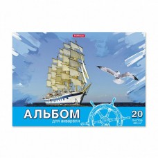 Альбом для рисования 20л на склейке с бумагой для акварели,Морская прогулка,180 г/м2 Erich Krause