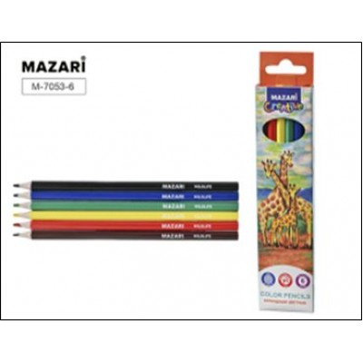Карандаши 6цв. пластик WILDLIFE,  шестигранный корпус, d грифеля=2,6 мм. Mazari
