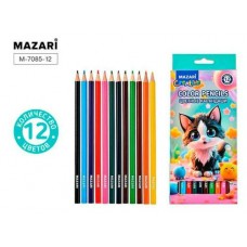 Карандаши 12цв. дерево КОТИК,, шестигранный корпус, d грифеля=2,65мм. Mazari