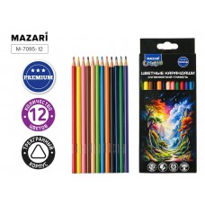 Карандаши 12цв. пластик мягкие, трехгранный корпус, d грифеля=2,8мм. Mazari