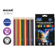 Карандаши 18цв. пластик мягкие, трехгранный корпус, d грифеля=2,8мм. Mazari
