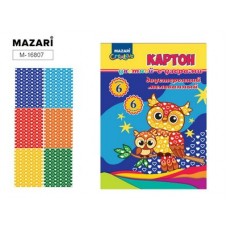 Картон цветной 6л. 6цв. А4,мелованный двусторонний, с узорами, ВЕСЕЛЫЙ, Mazari