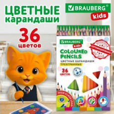 Карандаши 36цв. пластик KIDS NEW, трехгранные, грифель 3 мм, Brauberg