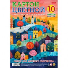 Картон цветной 100л.10цв. в папке, мелованный, двусторонний,