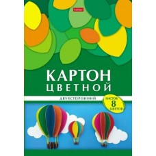 Картон цветной 8л. 8цв. в папка, мелованный, двусторонний 