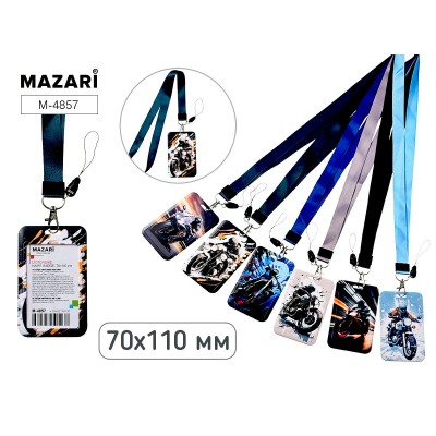 Бейдж вертикальный   MOTORBIKE, 70х110мм, на шнурке, микс 6 дизайнов, ОПП- упаковка Mazari