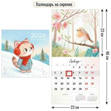 Календарь  На скрепке с курсором кот 2026 г 230х230 мм