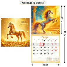 Календарь  На скрепке с курсором символ года 2026 г 230х230 мм