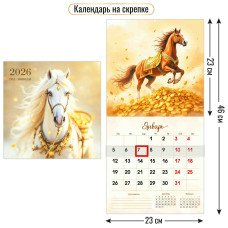 Календарь  На скрепке с курсором символ года 2026 г 230х230 мм
