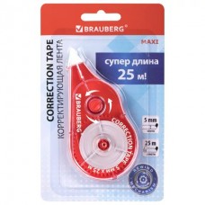 Штрих лента 5мм*25м. MAXI PLUS, механизм перемотки, корпус красный, блистер Brauberg