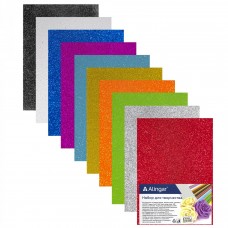 Для творчества Фоамиран декоративный А4, 10 цветов, 2 мм, самоклеющийся, глитер, ALINGAR