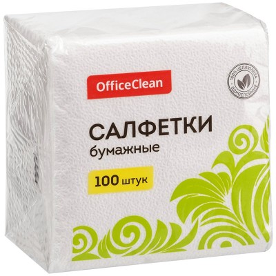 Хозтовары Салфетки  бумажные  1 слойн., 24*24см, белые, 100шт. OfficeClean
