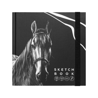 Скетчбук  сшивка 48л. BLACKSOFT , 7БЦ, матовая ламинация, ляссе, лен, резинка, Проф-Пресс