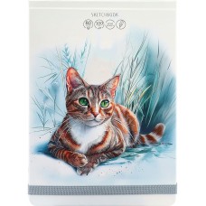 Скетчбук А5 сшивка 80л, КОШАЧИЙ ПОРТРЕТ, 7БЦ, переплет сверху, мат. ламин.лак, резинка Проф-Пресс