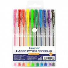 Ручка гелевая набор 10цветов ,флюор. корпус прозрачный  упаковка на кнопке Darvish