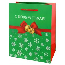 Пакет Бумажный плотный с блестками Снежинки НГ 18х23х10 см (M)