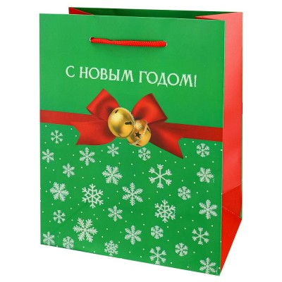 Пакет Бумажный плотный с блестками Снежинки НГ 18х23х10 см (M)