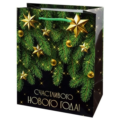 Пакет Бумажный Счастливый Новый год НГ18х23х10 см (M)