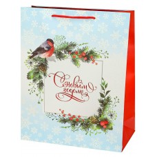 Пакет Бумажный плотный с блестками Праздник НГ 31x40x12 см (XL)