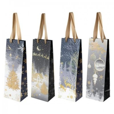 Пакет Бумажный плотный с фольгой  НГ ( под бутылку)12x9x36 см