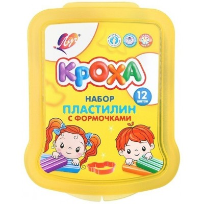 Пластилин 12цв.  Кроха .мягкий восковой, 180гр, в контейнере, формочки, стек Луч